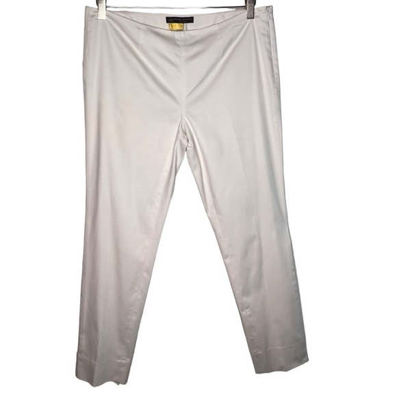 Brooks Brothers White Lined Ankle Pants Size 8 Side Zip Cotton Blend Summertime - Picture 1 of 13